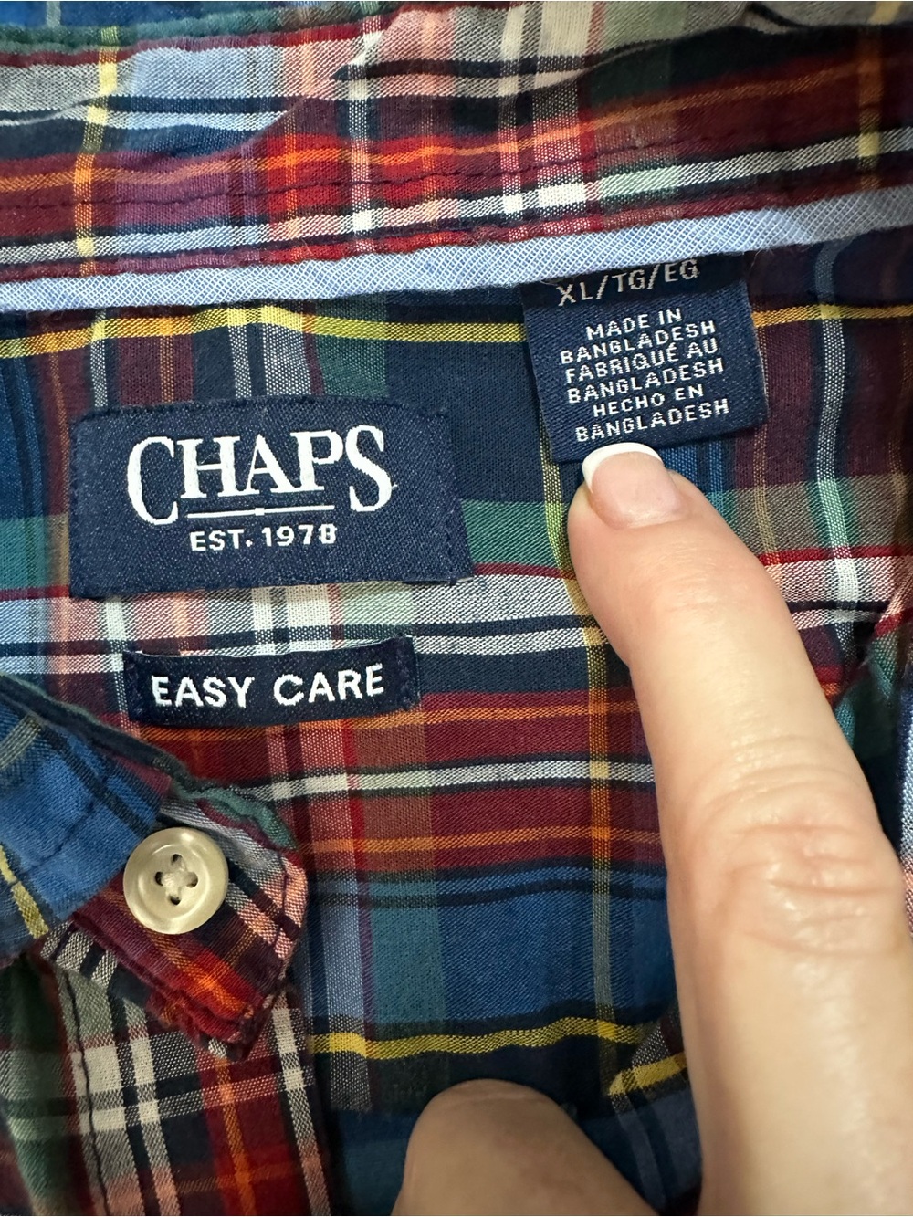 CHAPS RALPH LAUREN PLAID BUTTON DOWN SHIRT MEN’S XL CLASSIC FIT EASY CARE - Picture 12 of 13